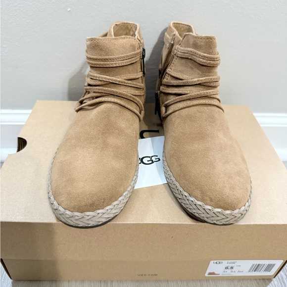UGG Shoes - UGG Women's Chestnut Suede Ankle Boots with Braided Espadrille Trim